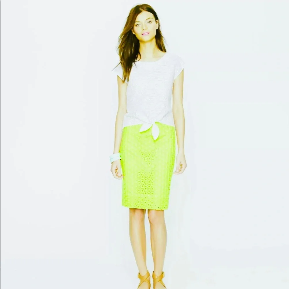 J. Crew Neon Lime Eyelet Pencil Skirt